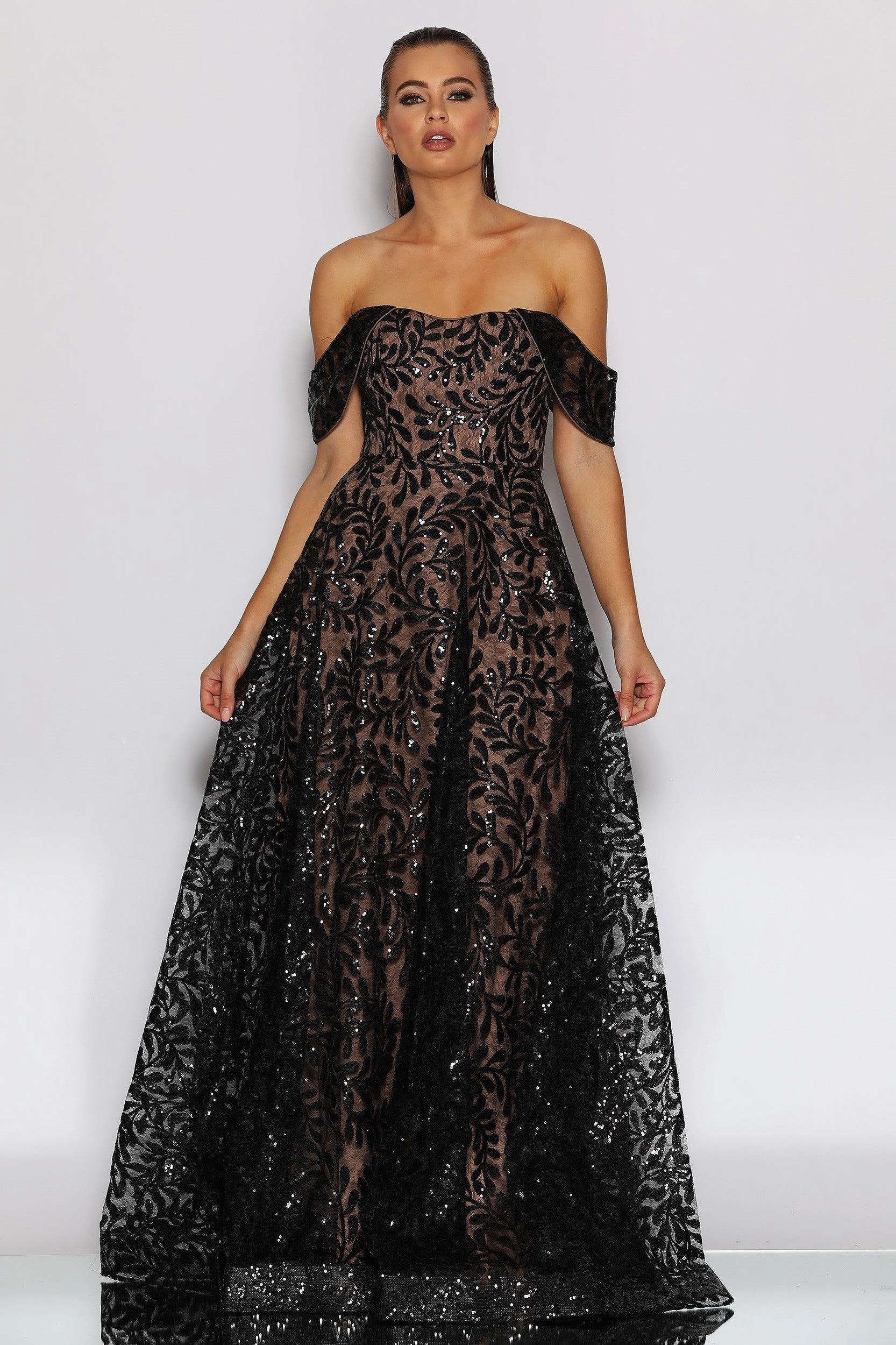 Gemma Gown - Black/Nude breathable fabric dress