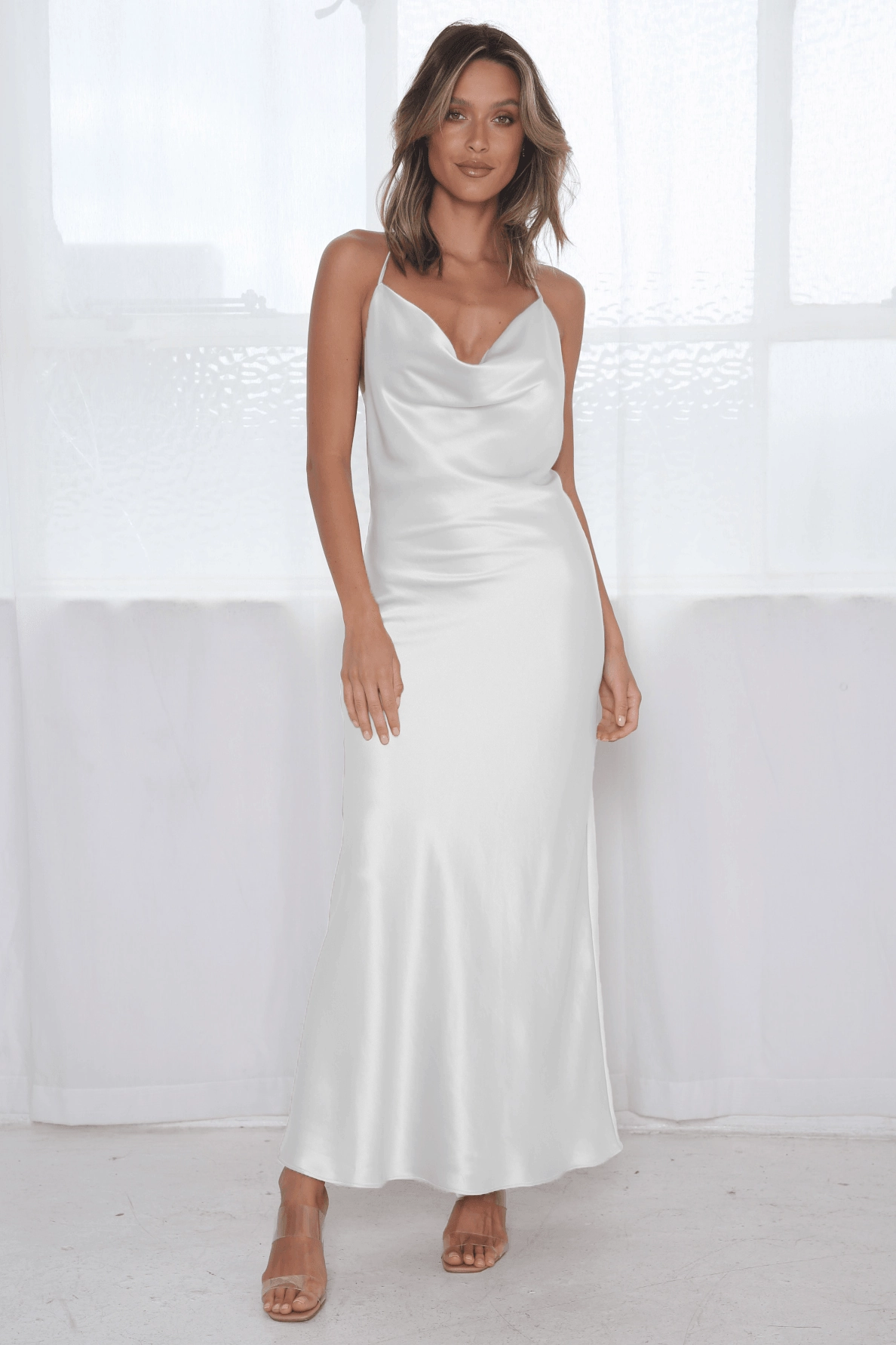 Moment Glow Relaxed Vibe Sophia Cowl Midi Dress - Ivory