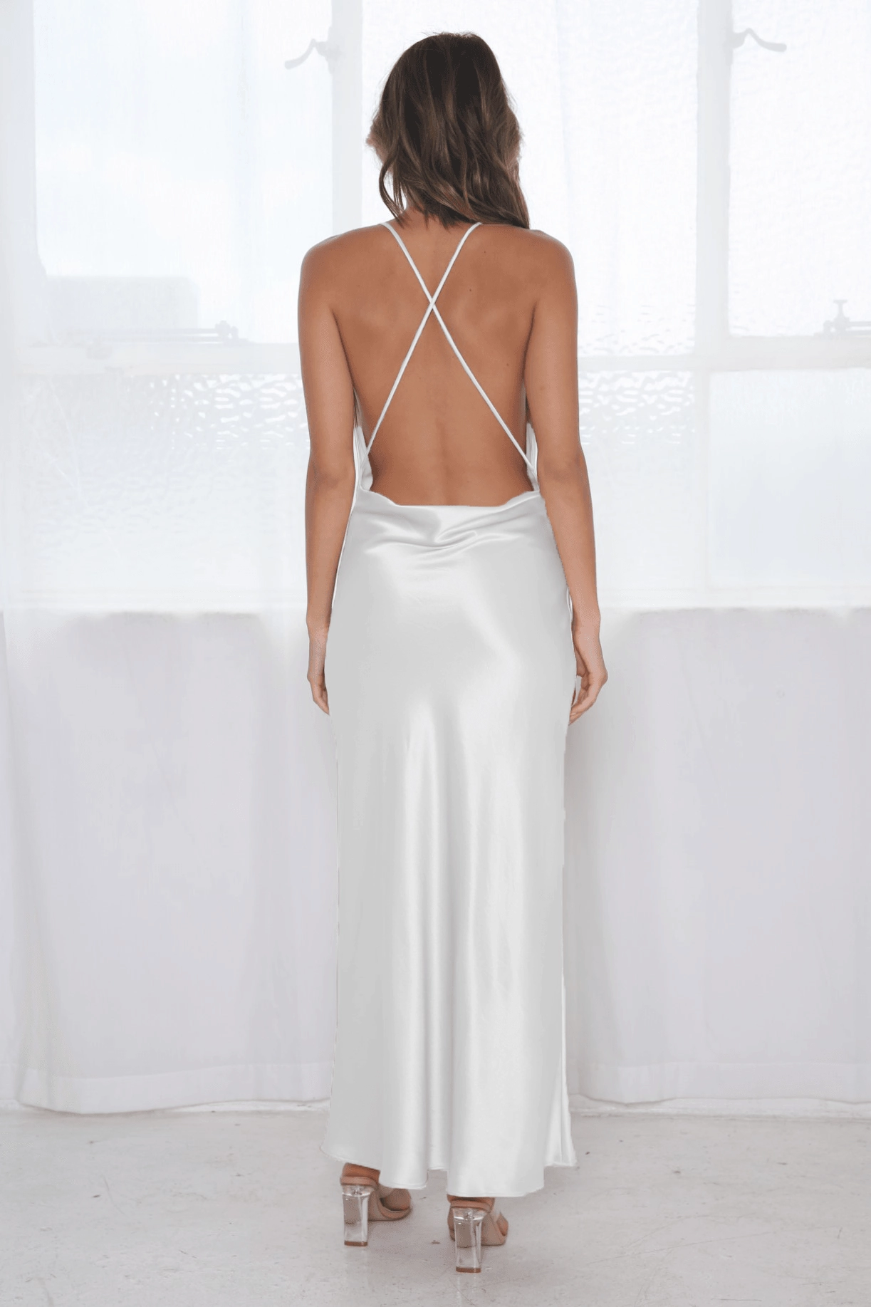 Sophia Cowl Midi Dress - Ivory Texture Soft Feminine full-length gown