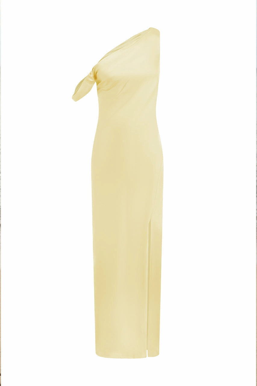 Satin Layers Indoor Event Gia Maxi Dress - Lemon