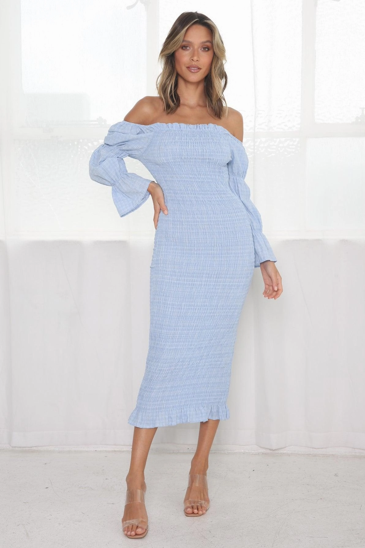 Grace Midi Dress - Baby Blue Sleek Drape