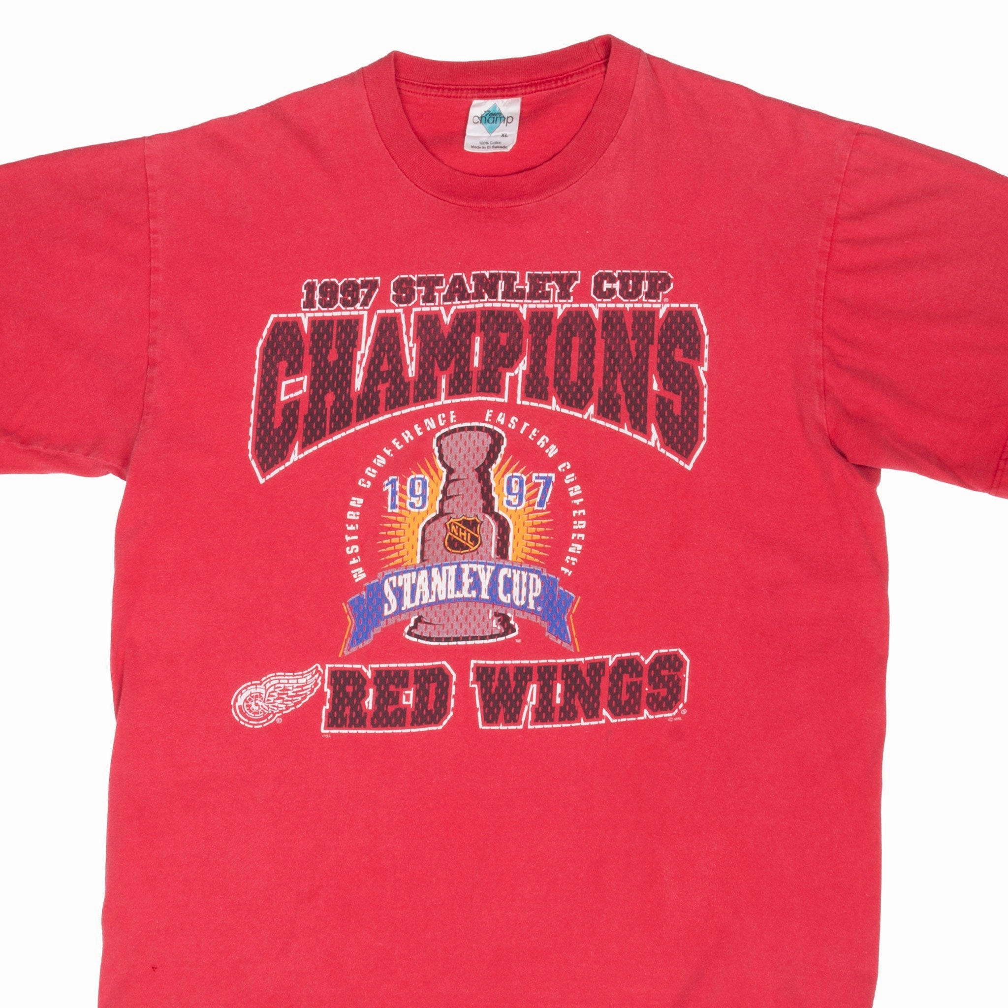 VINTAGE NHL DETROIT RED WINGS STANLEY CUP CHAMPIONS 1997 TEE SHIRT XL Sporty Layers TaglessDesign