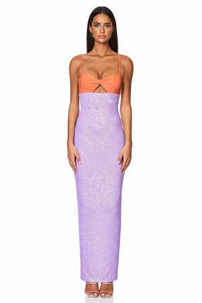 Nookie Monet Twist Gown - Sunset/Lilac Bare Arm Sharp Fit
