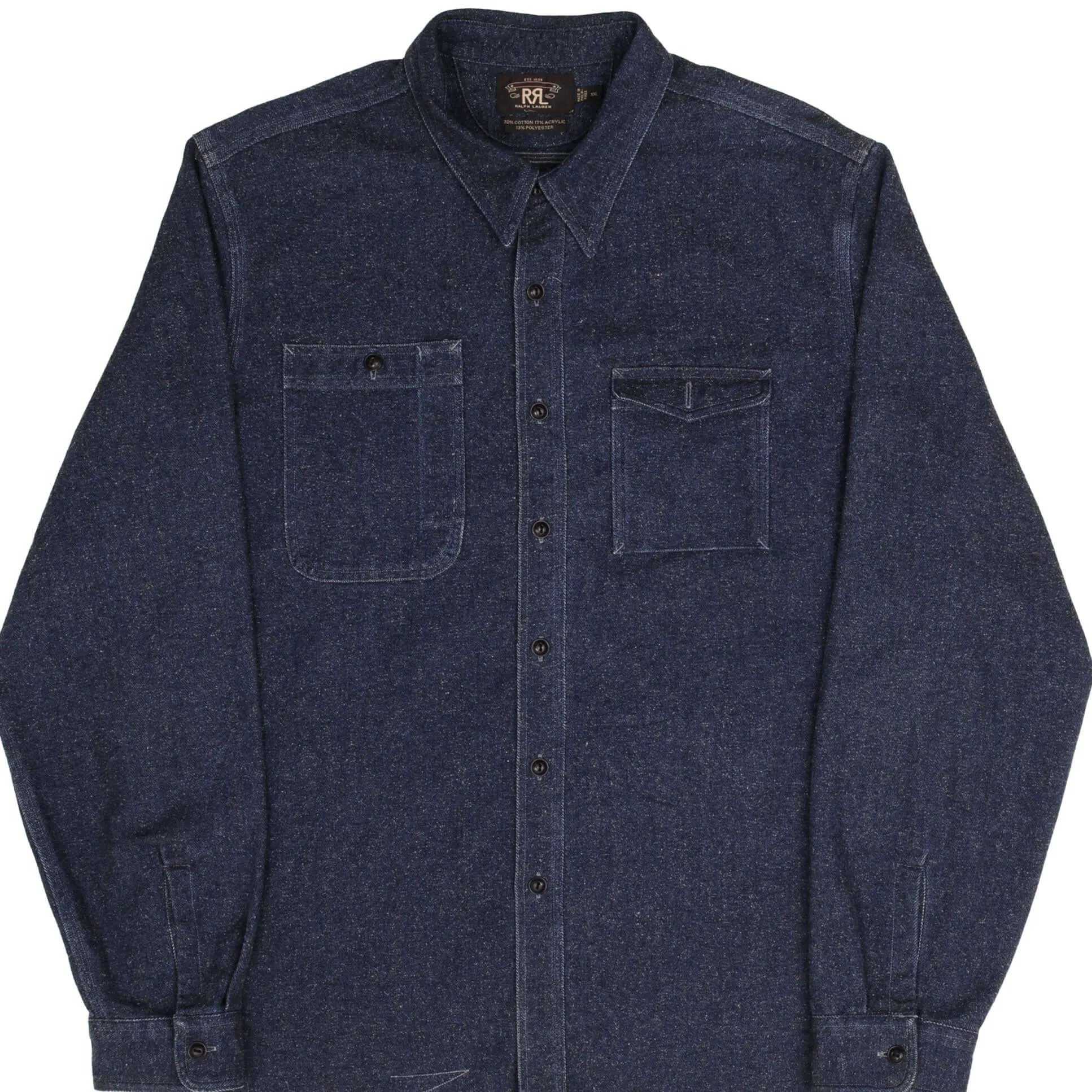 VINTAGE RALPH LAUREN DOUBLE RL RRL POCKET BLUE FLANNEL SHIRT 1990S SIZE 2XL Packable Construction Program