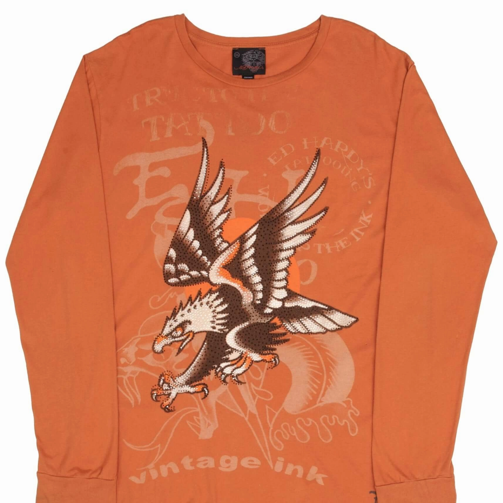 Comfy Design VINTAGE ED HARDY RHINESTONES LONG SLEEVE TEE SHIRT 2000S SIZE XL MADE IN USA