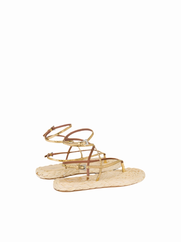 Ergonomic Support Hydra Flat Sandal in Gold Natural