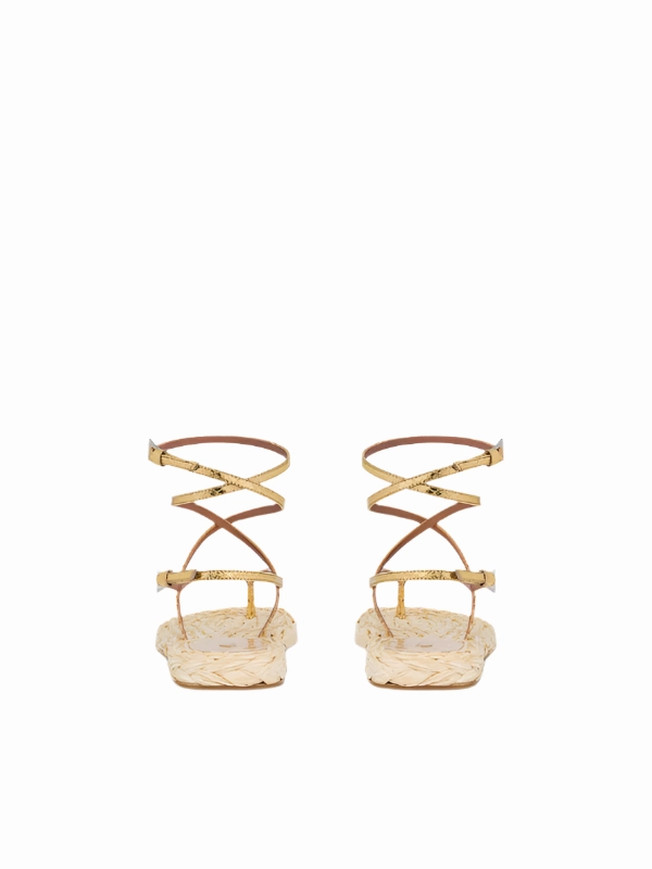 Hydra Flat Sandal in Gold Natural festival look Relaxed Open Toe Shoes