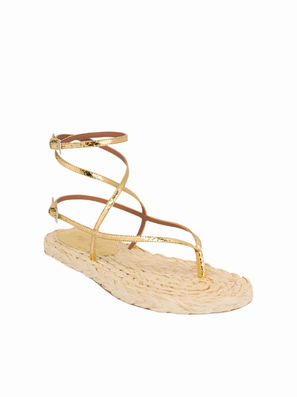 Hydra Flat Sandal in Gold Natural Leopard Touch Stylish and Practical