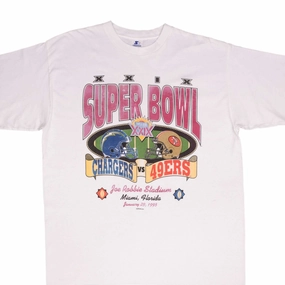 VINTAGE NFL CHARGERS VS 49ERS SUPER BOWL TEE SHIRT 1995 SIZE XL MADE IN USA Comfortable Casual Wrinkle Resistant Finish