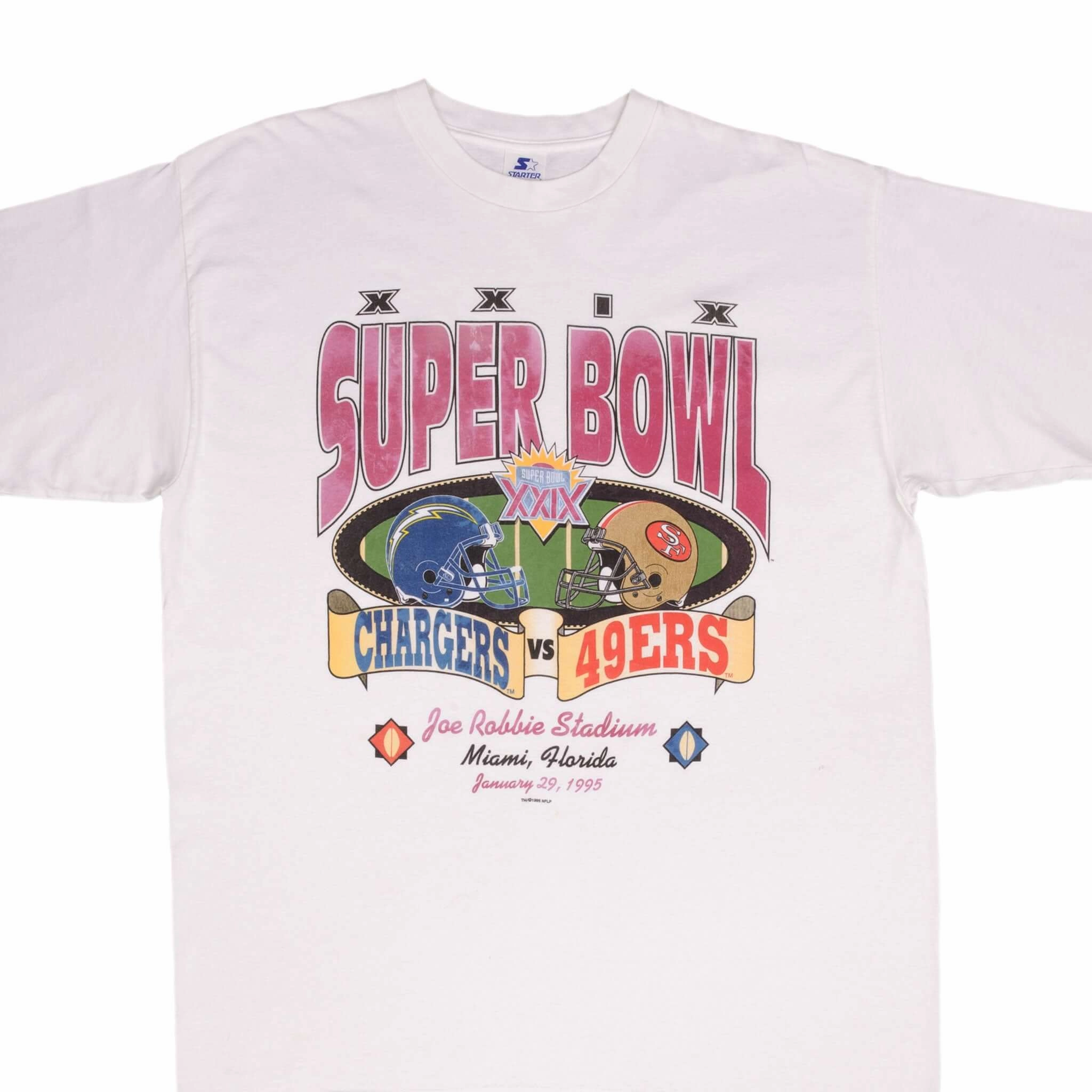 VINTAGE NFL CHARGERS VS 49ERS SUPER BOWL TEE SHIRT 1995 SIZE XL MADE IN USA Comfortable Casual Wrinkle Resistant Finish