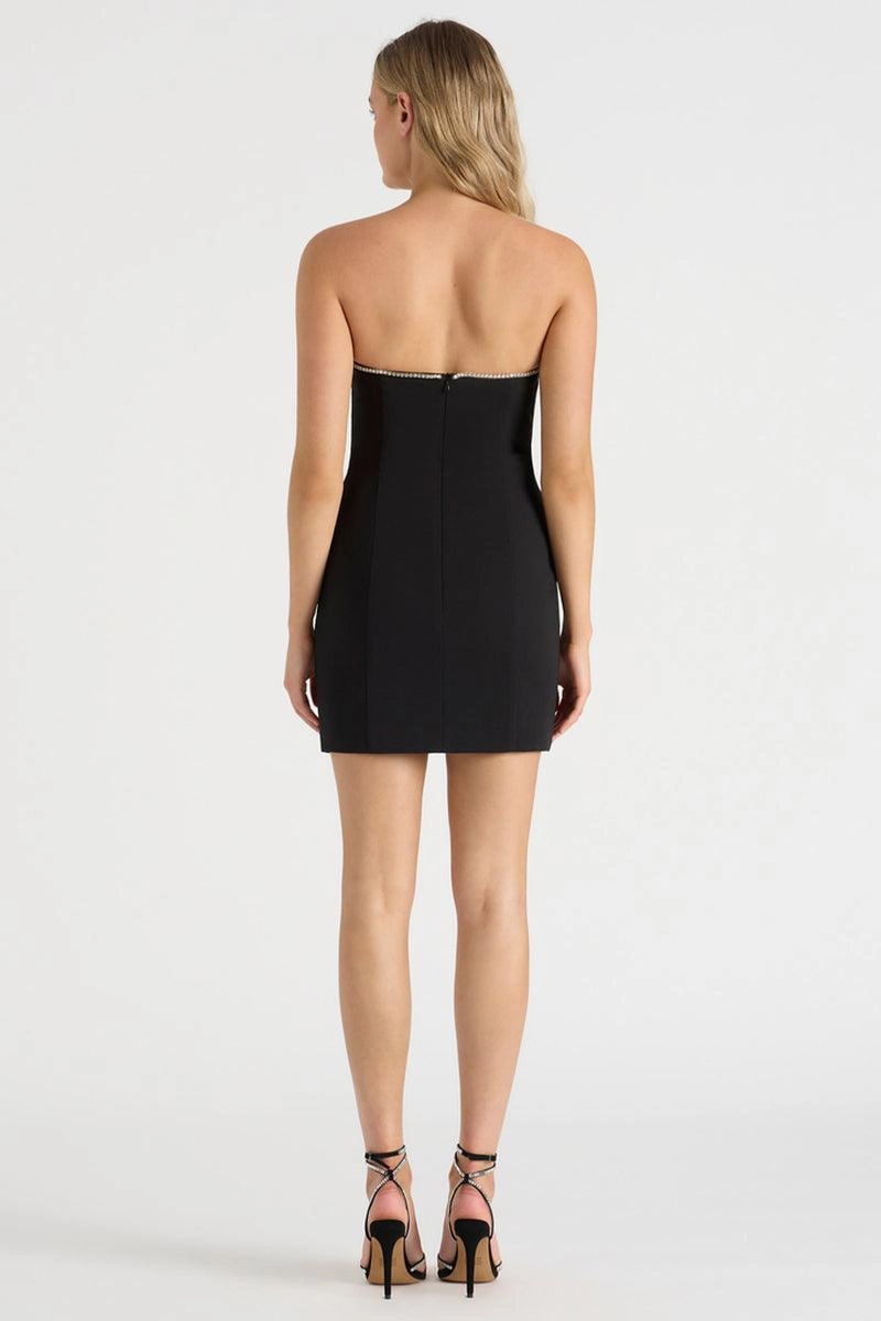 Belted-Style Jewel Mini Dress - Black