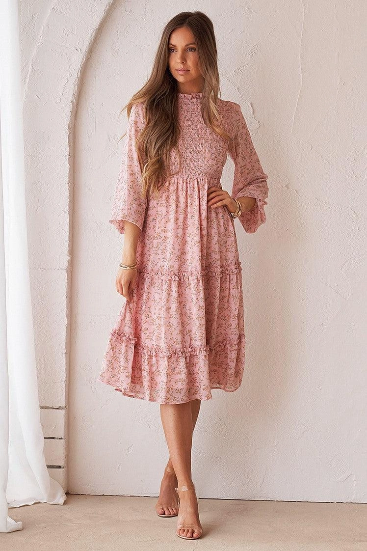 Fresh Tones Evening Look Juniper Shirred Dress - Blush