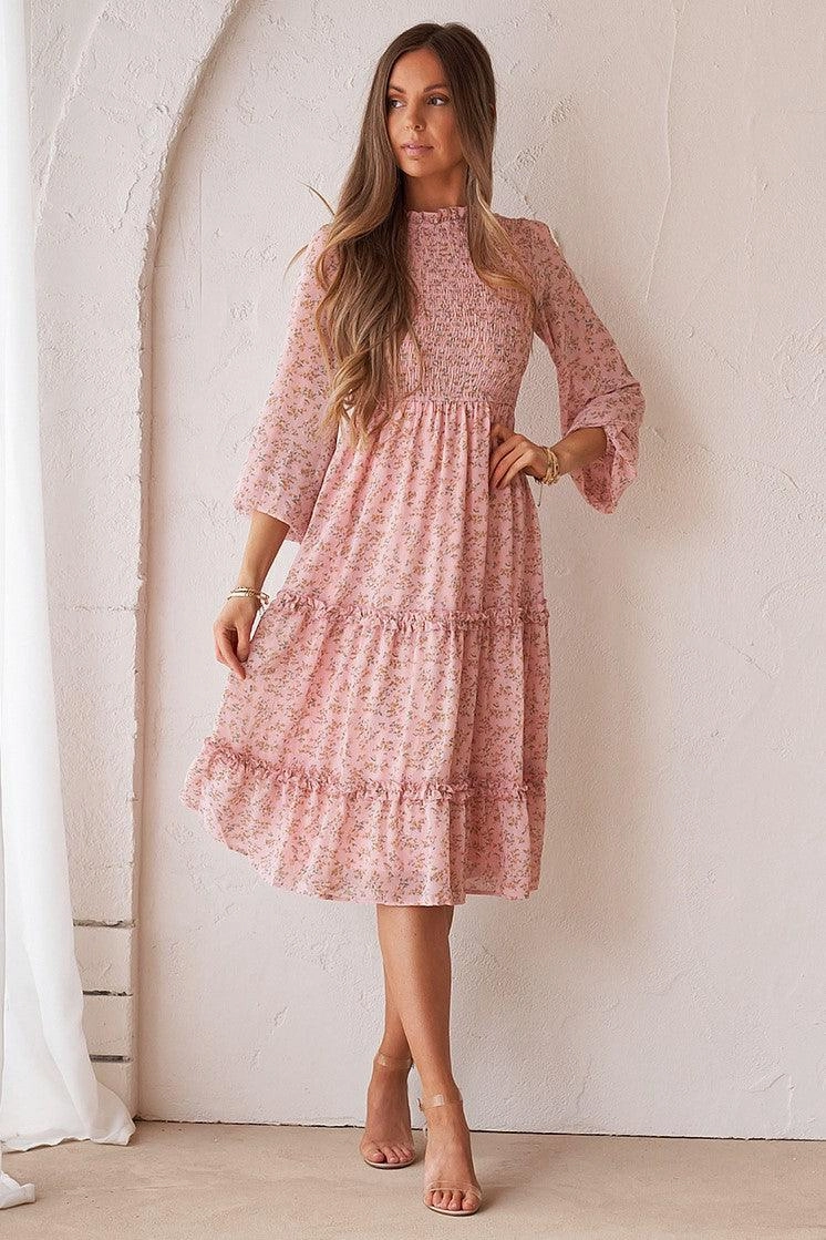 Juniper Shirred Dress - Blush Autumn Mood