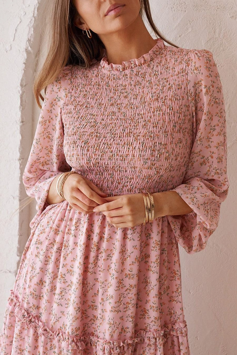 Feel Good Juniper Shirred Dress - Blush