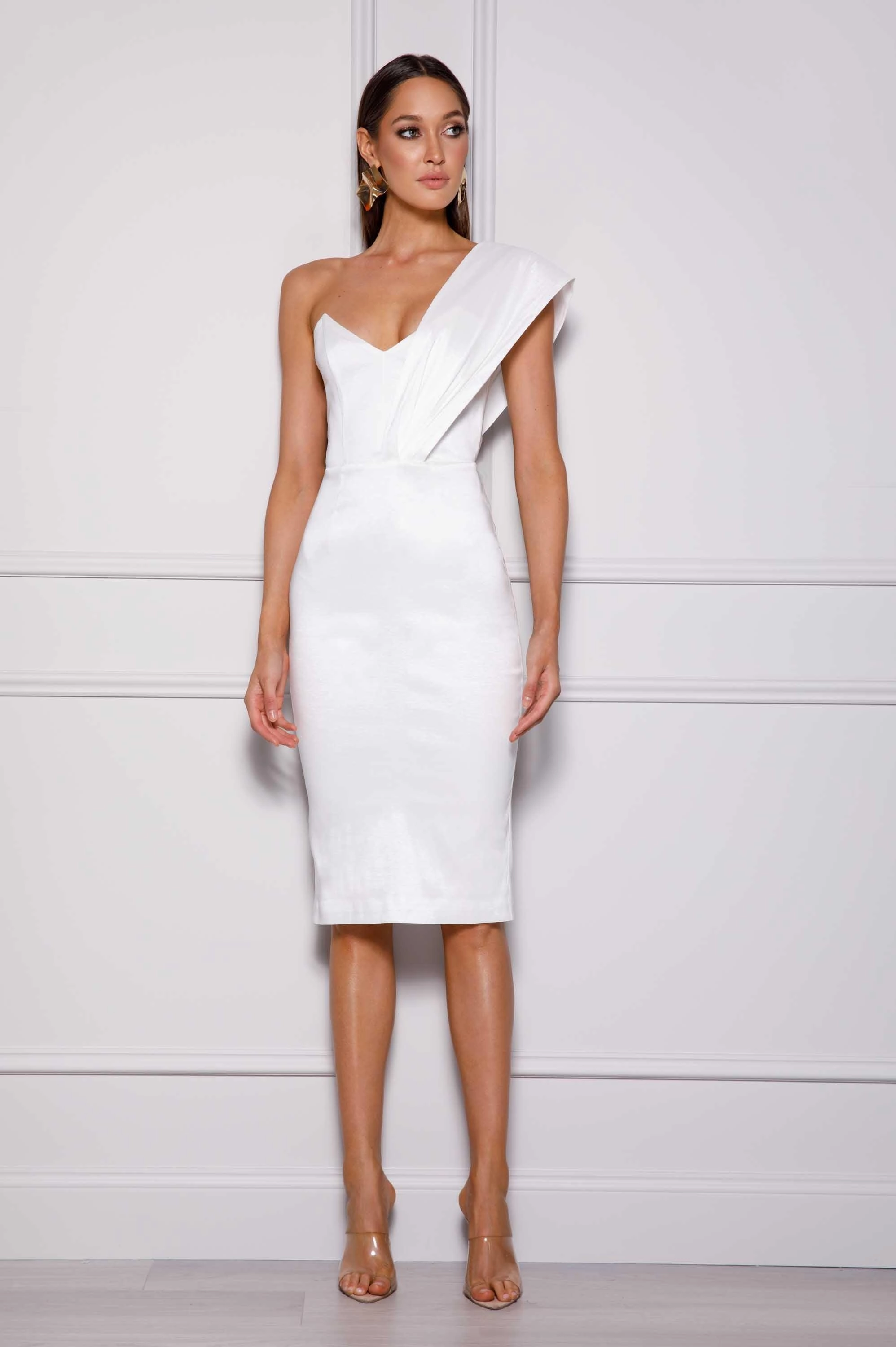 Kaiya Midi Dress - White Elegant Simplicity Grace Flow