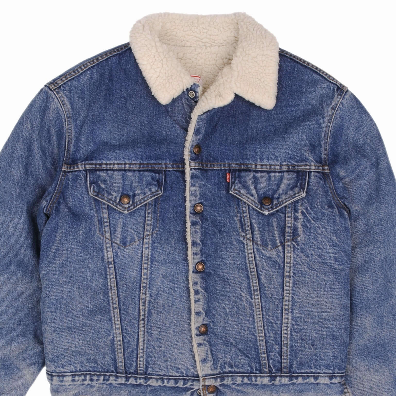 VINTAGE LEVIS SHERPA TRUCKER DENIM JACKET 2 POCKETS 1970S SIZE 44 MADE IN USA Moisture Wicking Lining Casual Layer