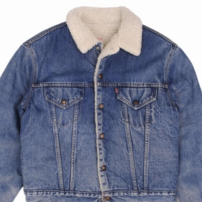 VINTAGE LEVIS SHERPA TRUCKER DENIM JACKET 2 POCKETS 1970S SIZE 44 MADE IN USA Moisture Wicking Lining Casual Layer