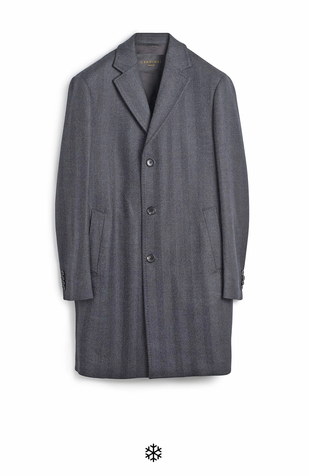Seam Sealed Construction Elastic Binding STEDWELL CHARCOAL HERRINGBONE WOOL TOPCOAT