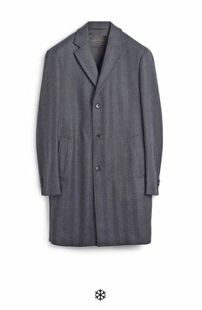 STEDWELL CHARCOAL HERRINGBONE WOOL TOPCOAT Classic Fit Cut Odor Control Fibers