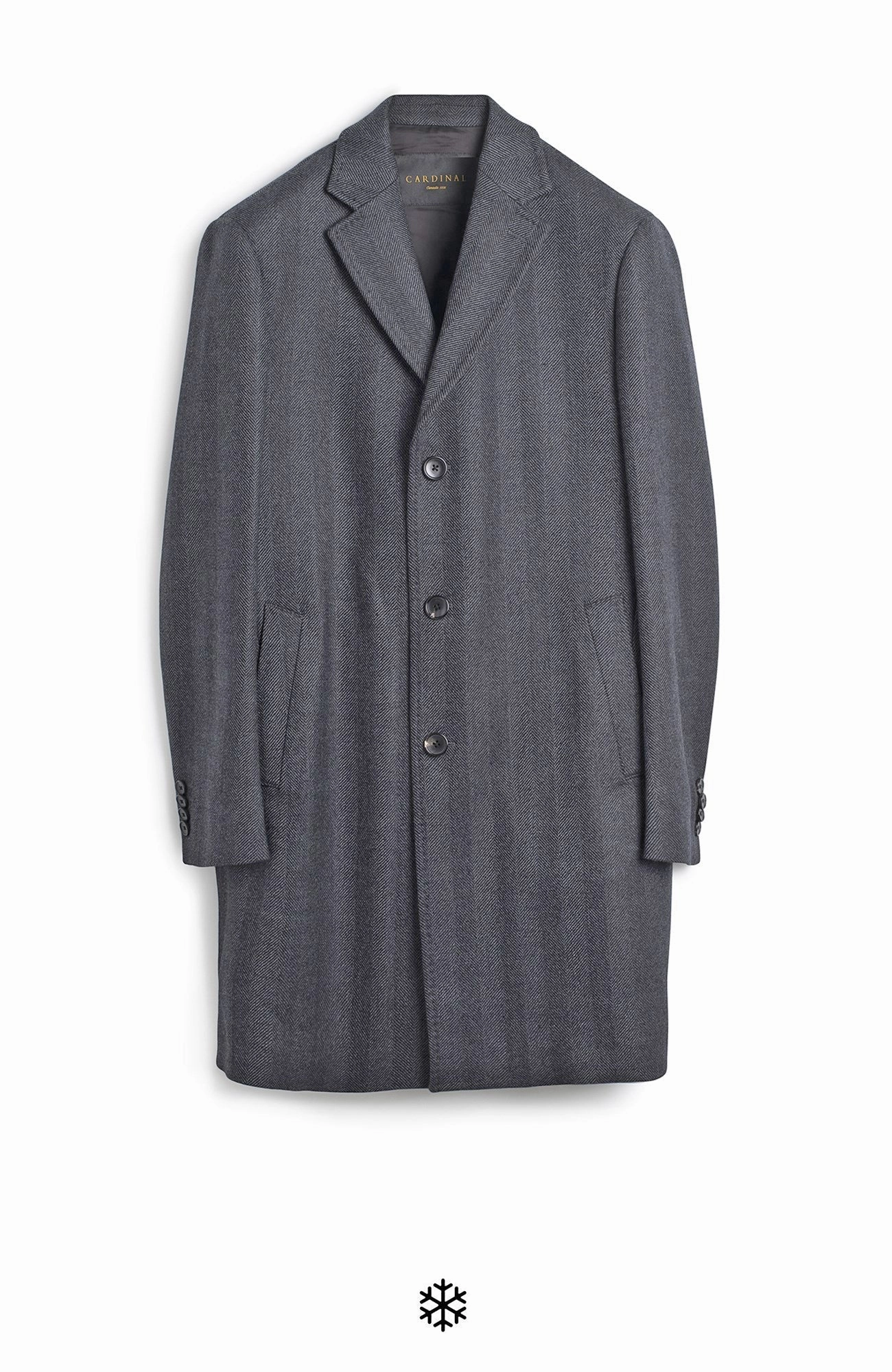 STEDWELL CHARCOAL HERRINGBONE WOOL TOPCOAT Classic Fit Cut Odor Control Fibers