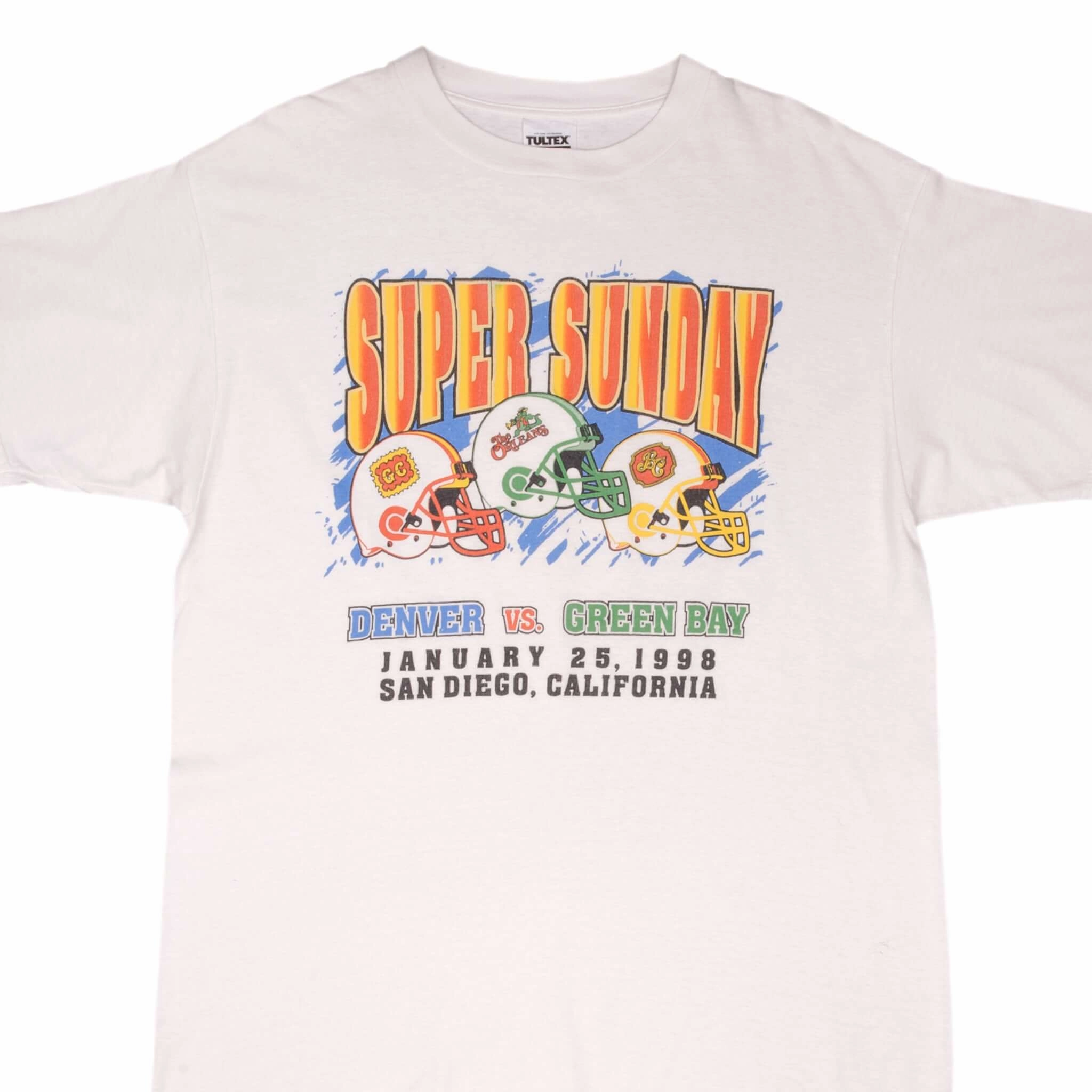 Trendy Comfort Fit VINTAGE NFL PACKERS VS BRONCOS SUPERBOWL XXXII 1998 BOOTLEG TEE SHIRT SIZE XL