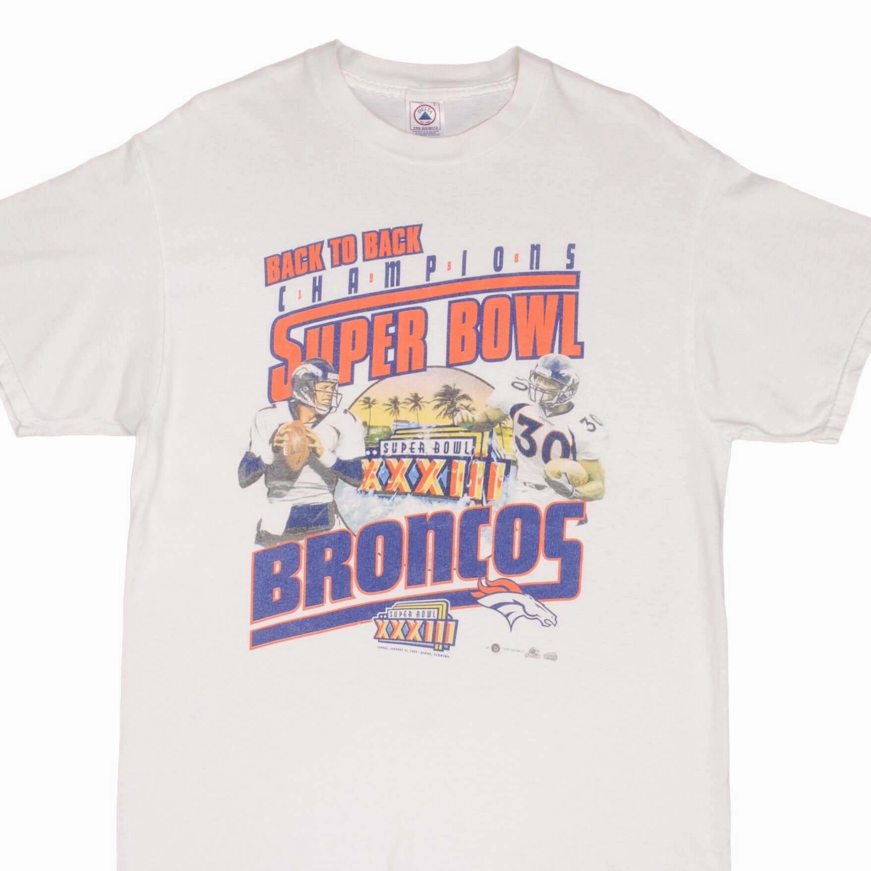 Thermal Regulation Layer VINTAGE NFL DENVER BRONCOS SUPER BOWL CHAMPIONS XXXII 1999 TEE SHIRT SIZE LARGE