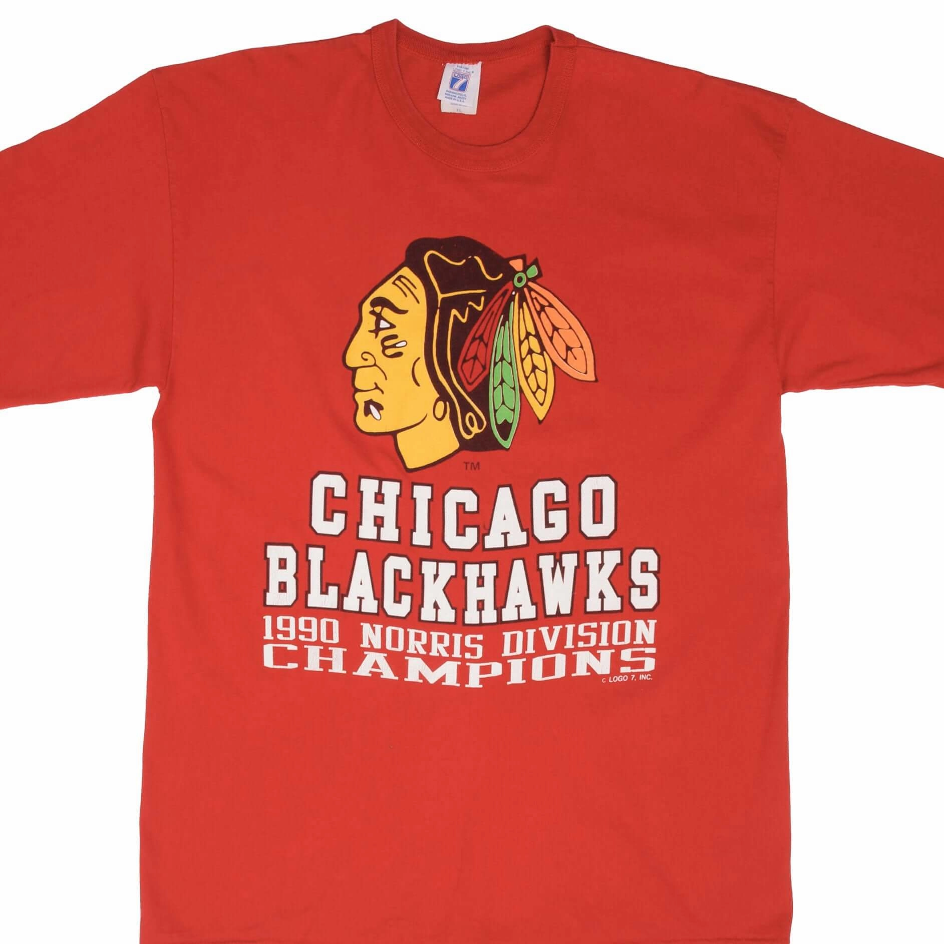 VINTAGE NHL CHICAGO BLACKHAWKS 1990 CHAMPIONS TEE SHIRT SIZE XL MADE IN USA Classic Vibes Relaxed Fit Design