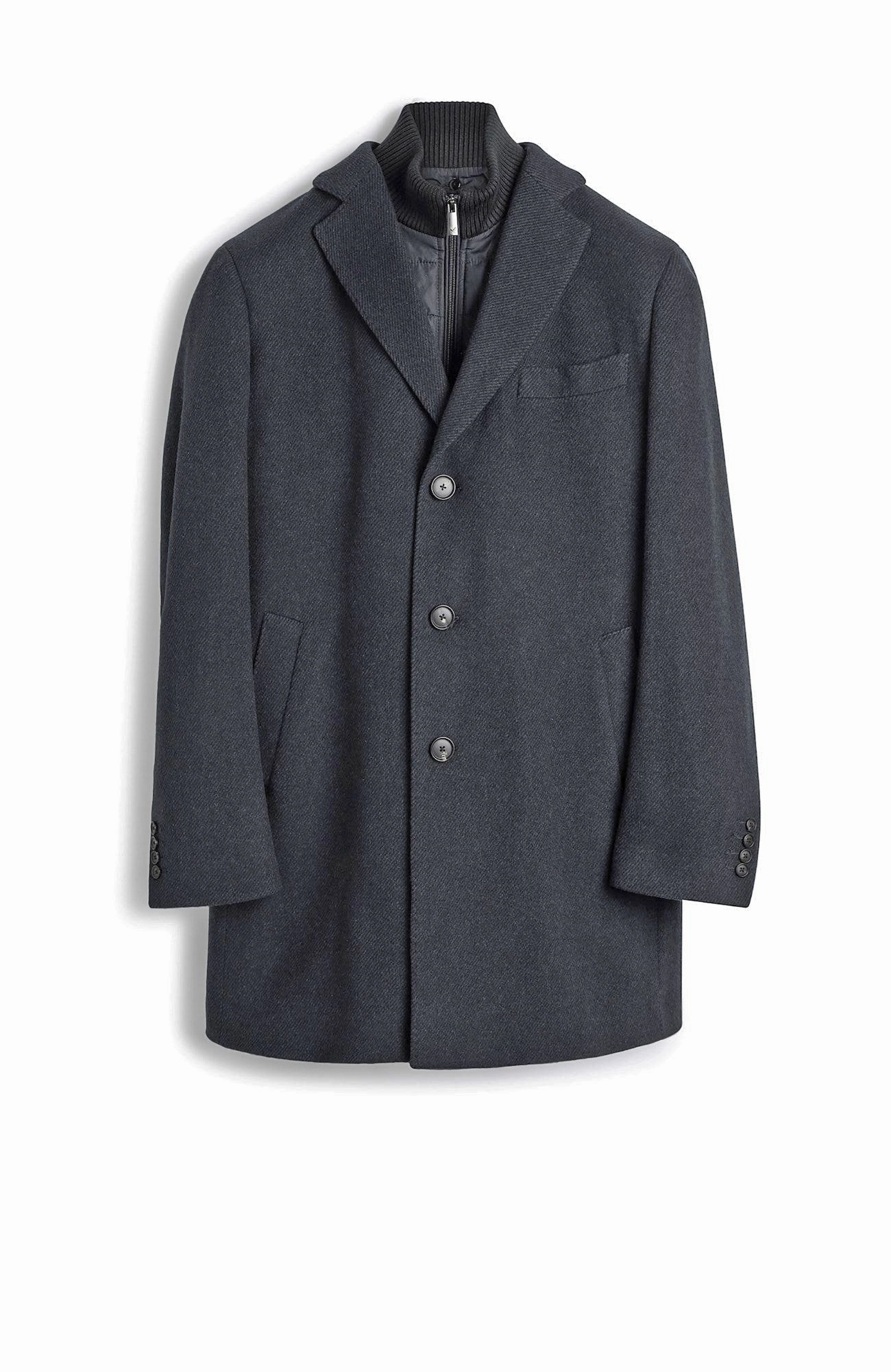 All Season Adaptability Windproof Insulated Coat LECLAIRE WOOL & CASHMERE CHARCOAL TWILL CAR COAT