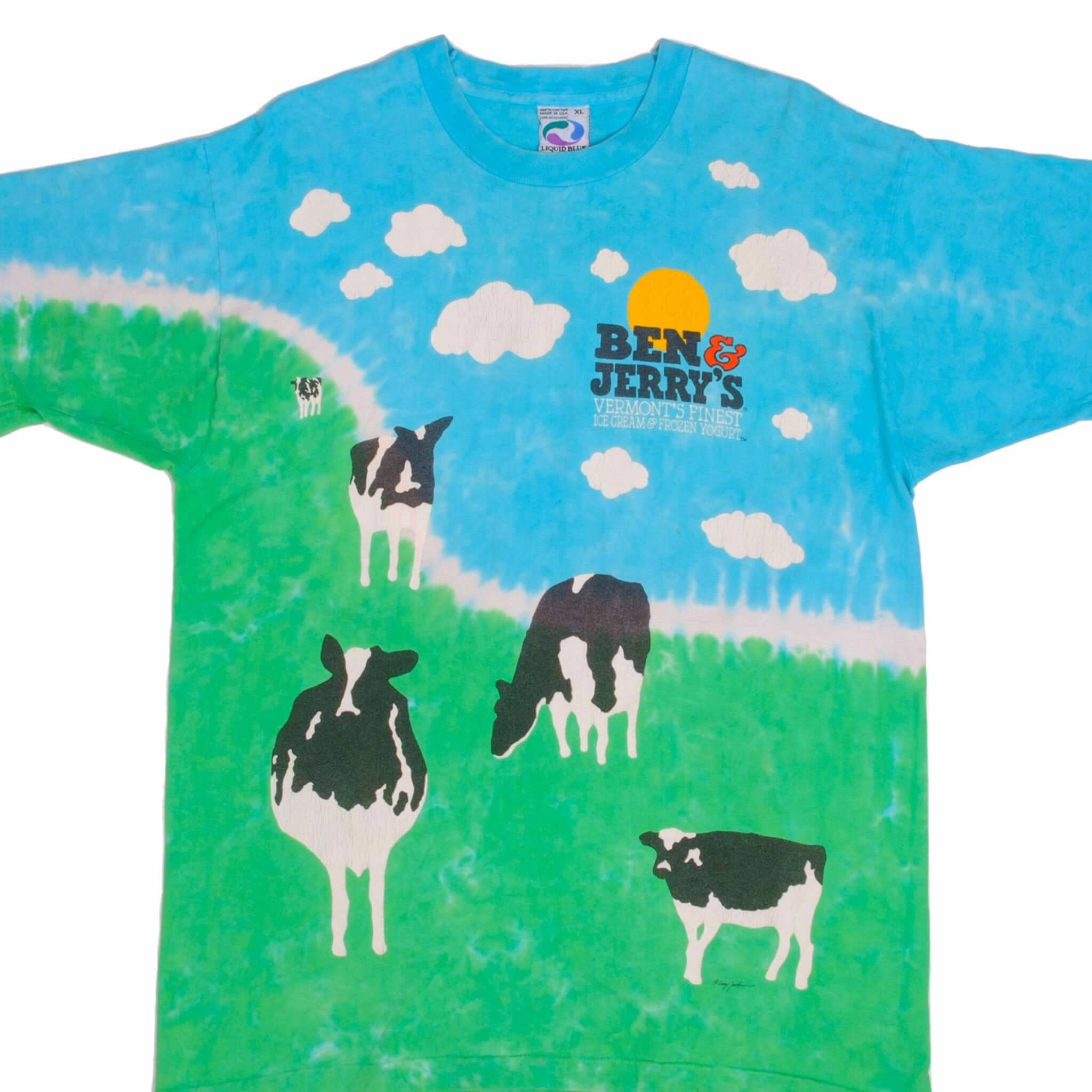 VINTAGE TIE DYE BEN & JERRY'S 1990S LIQUID BLUE TEE SHIRT SIZE XL MADE IN USA Basic Layer
