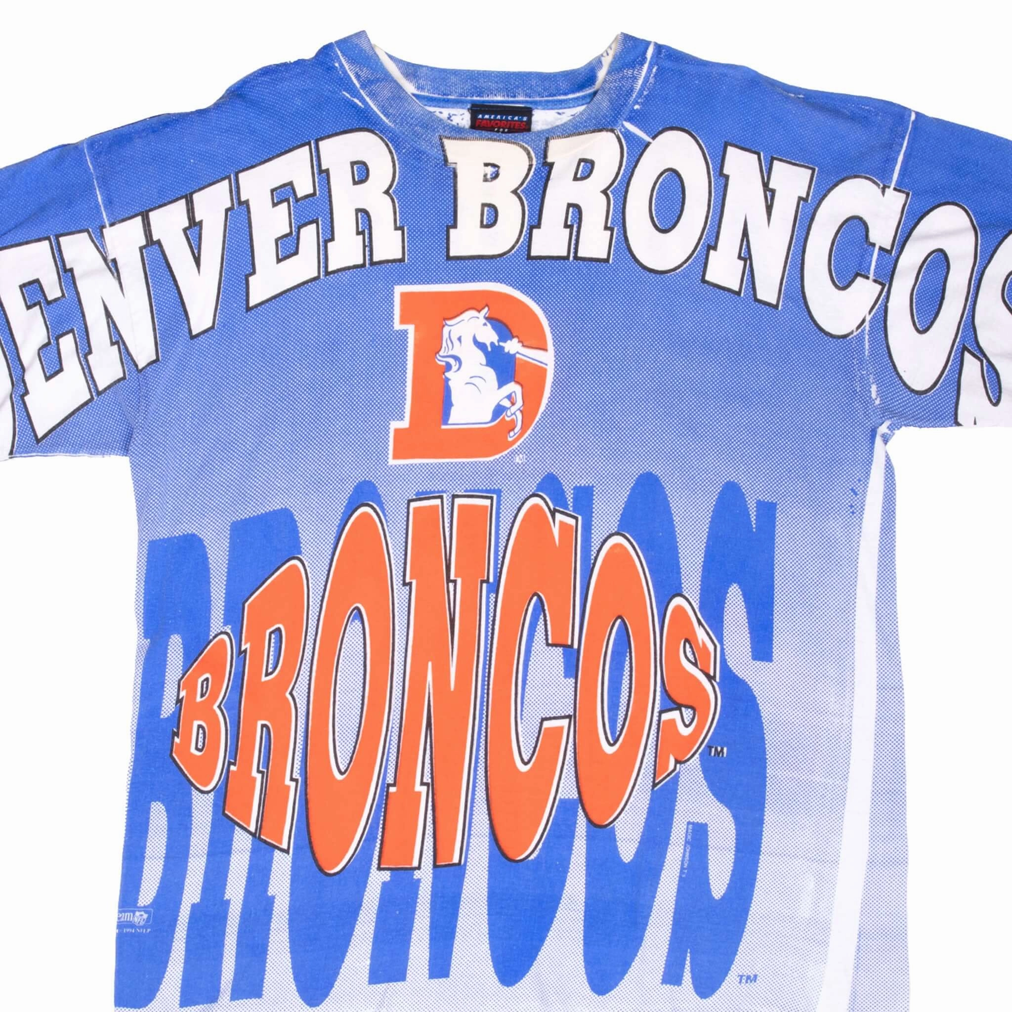 polo neck VINTAGE NFL DENVER BRONCOS ALL OVER PRINT 1994 TEE SHIRT XL