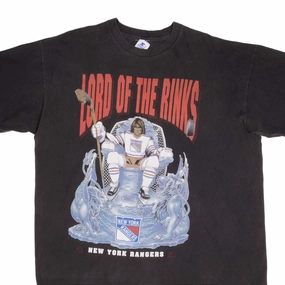 Tear Resistant SeamlessSidePanels VINTAGE NHL NEW YORK RANGERS LORD OF RINKS 1990S TEE SHIRT 2XL MADE USA