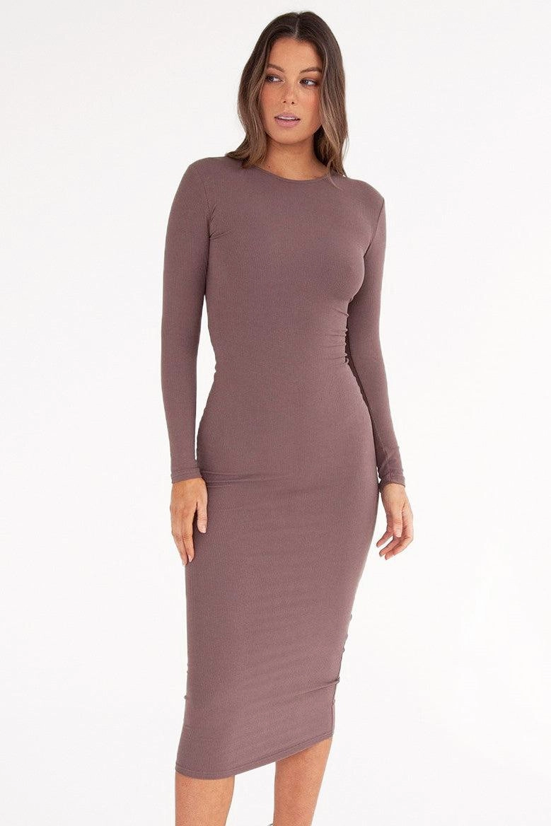 Pretty Glow Long Sleeve Maxi Dress - Brown