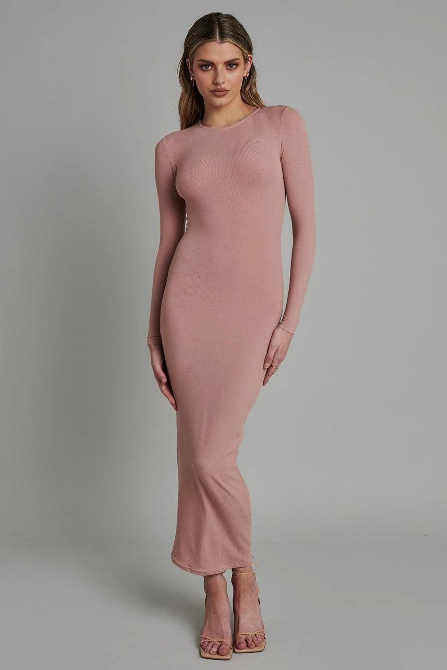 Long Sleeve Maxi Dress - Nude Cool Undertone Fashionable Fit