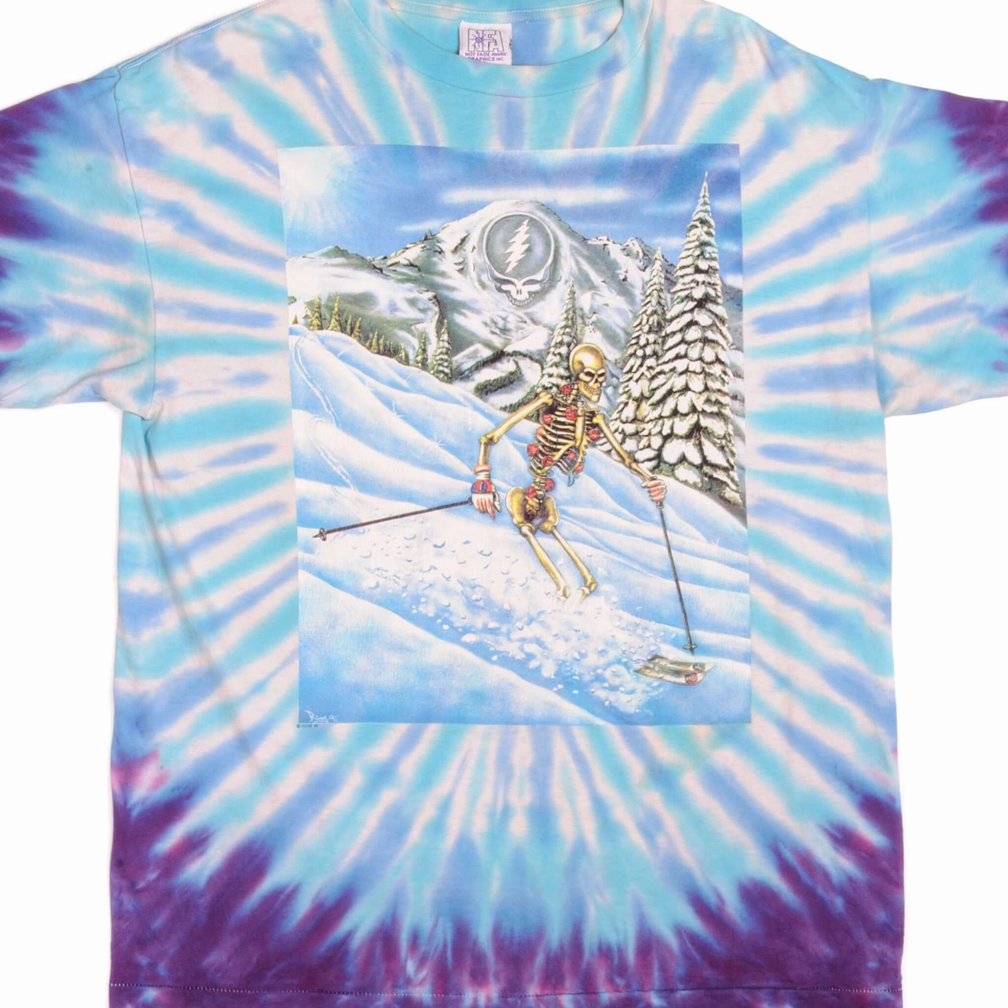 VINTAGE TIE-DYE THE GRATEFUL DEAD SKI TEE SHIRT 1991 SIZE XL MADE IN USA Relaxed fit wear Chilly Day Comfort