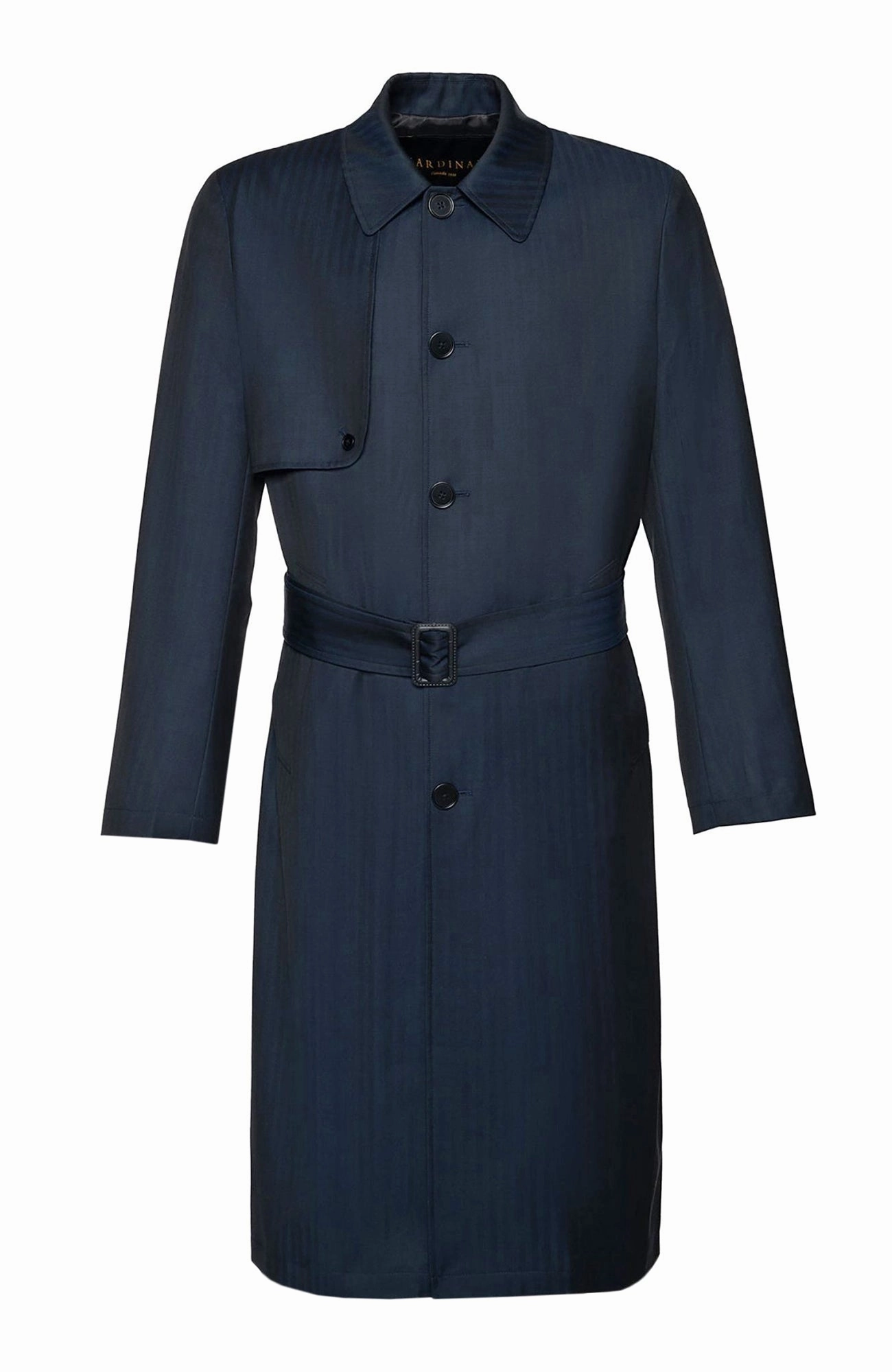 MAN RAY NAVY HERRINGBONE SINGLE BREAST TRENCH COAT Flexible Elasticity
