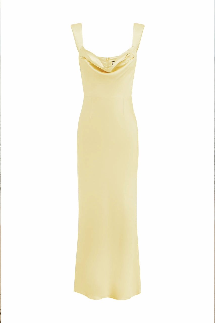 Margot Maxi Dress - Lemon Asymmetric-Neck Soft Weave