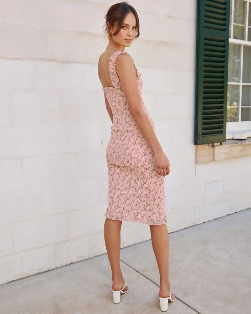 Sculpted Detail Smooth-Lining Mellie Dress - Pink Floral