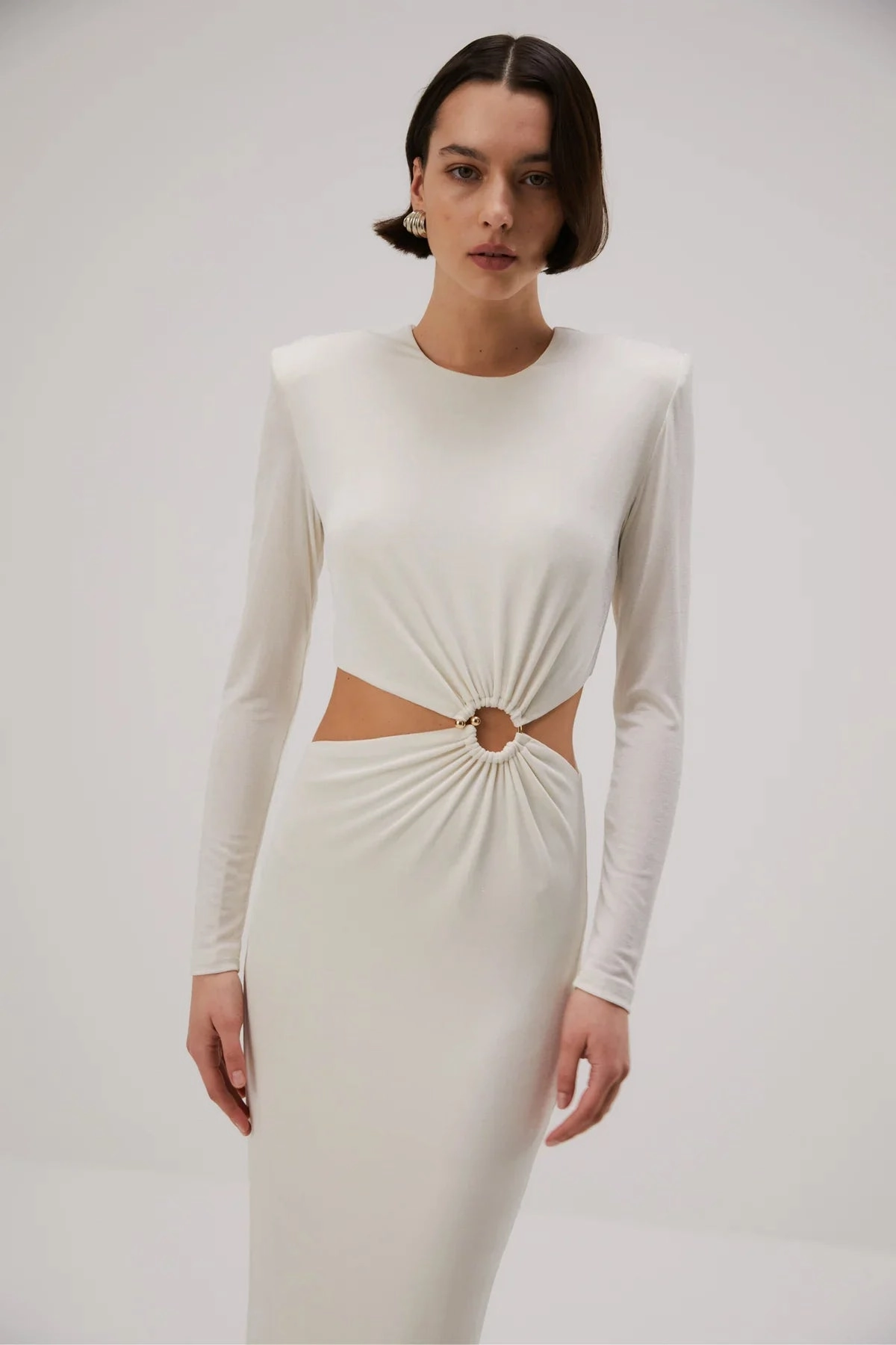 Misha Beatriz Slinky Jersey Midi Dress - Ivory Neutral-Shade