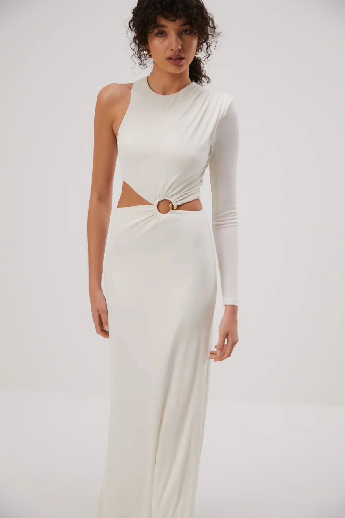 Misha Brigitta Slinky Jersey Gown - Ivory Back-Pocket Silky Mood