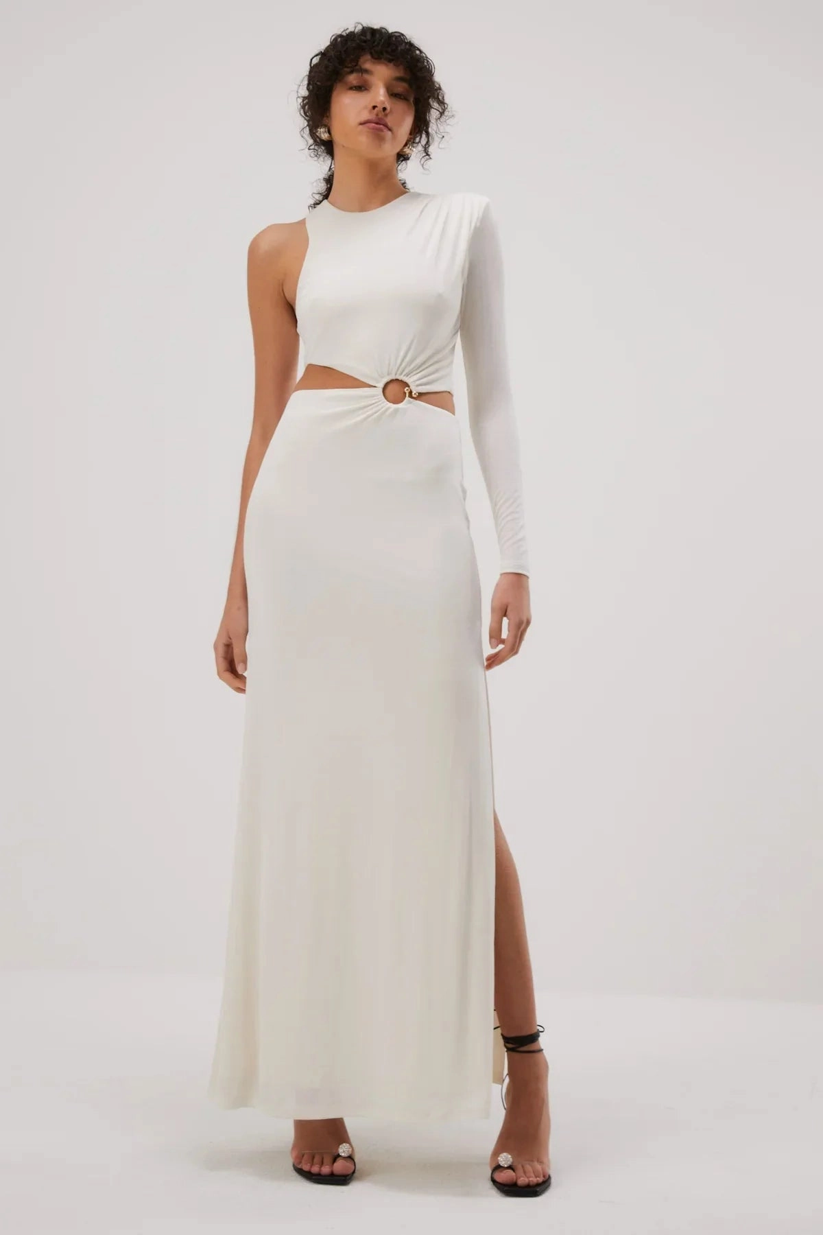 Misha Brigitta Slinky Jersey Gown - Ivory Glossy Detail