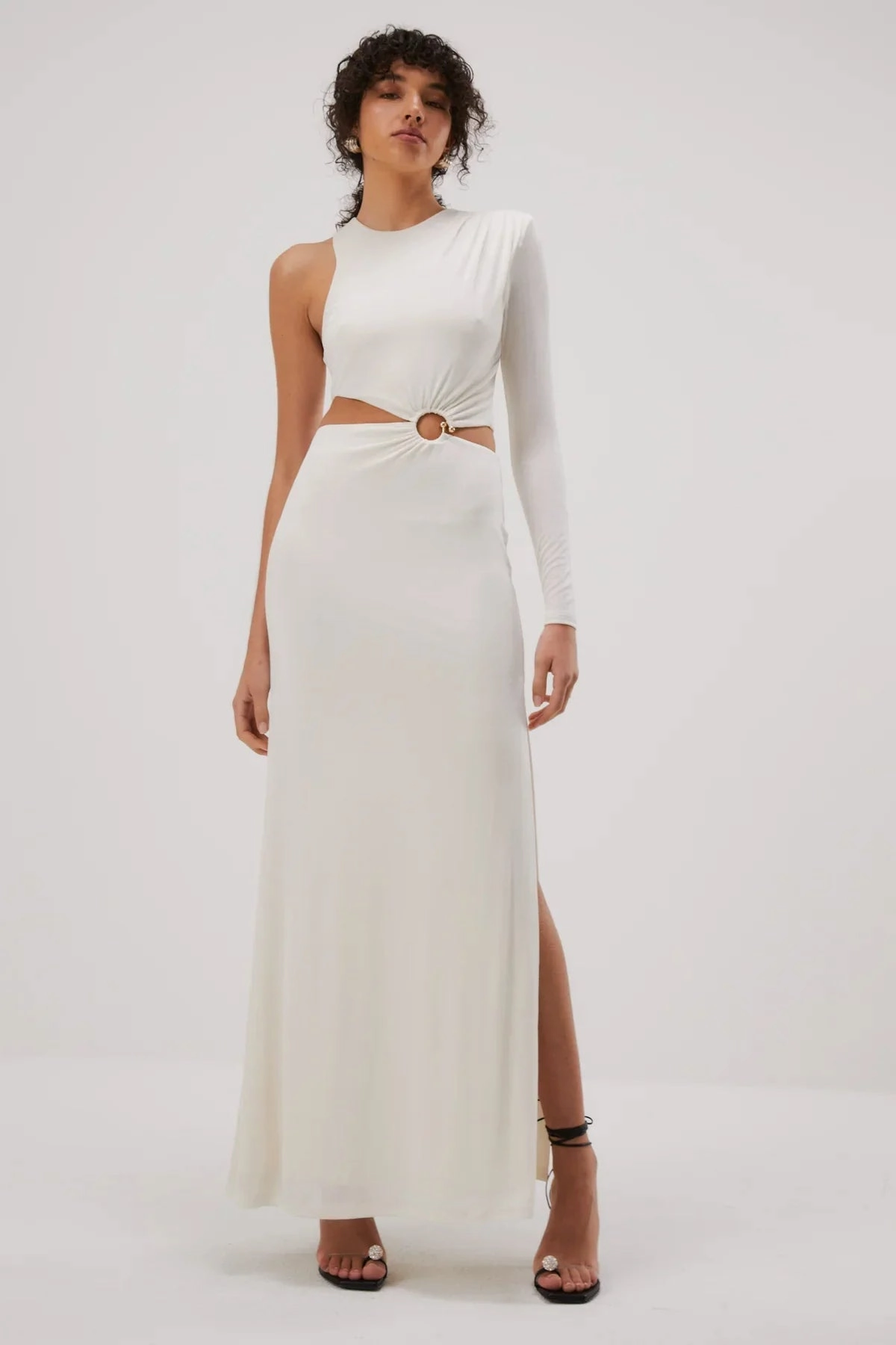 Halter neck Smart Design Misha Brigitta Slinky Jersey Gown - Ivory