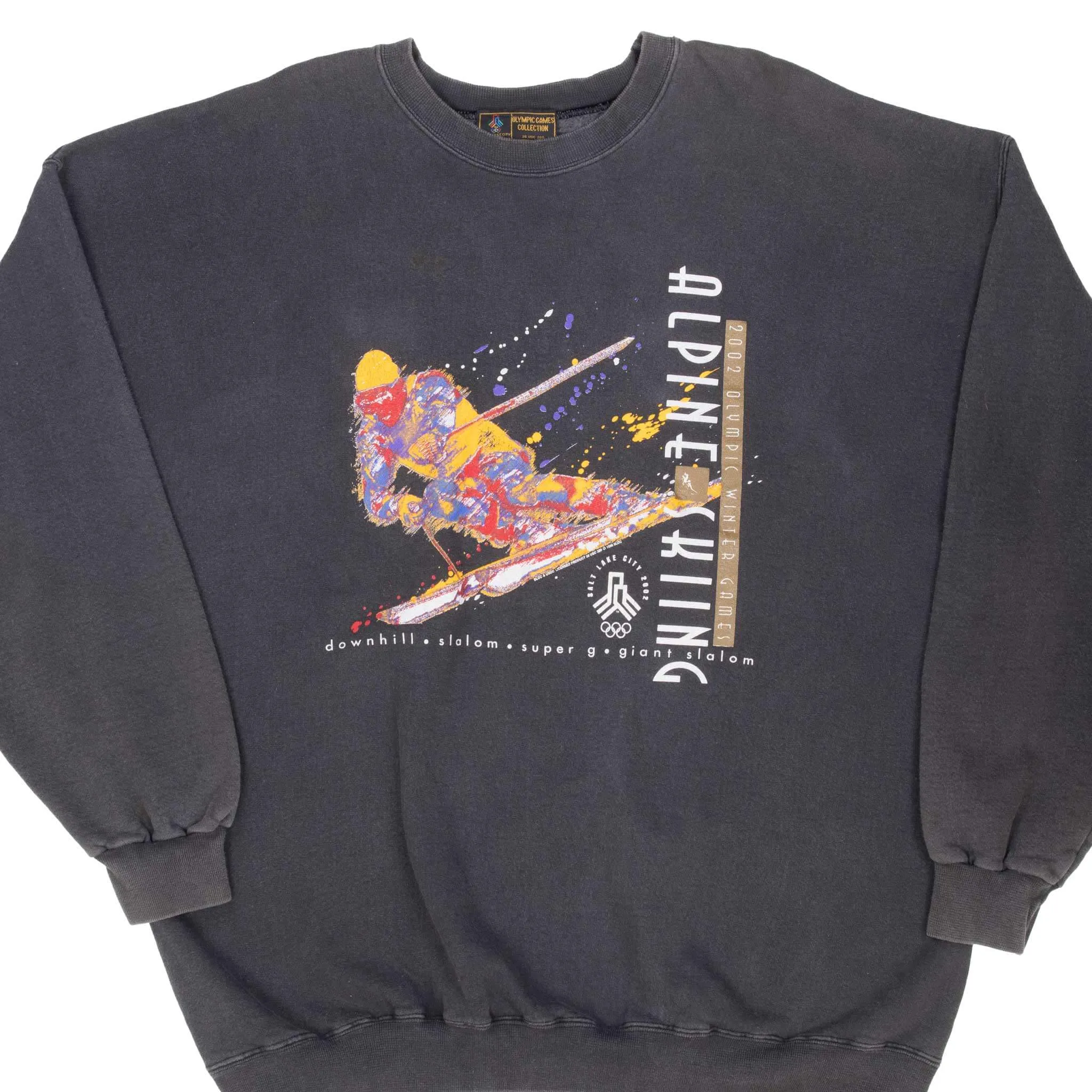 product warranty appropriate for sunny days VINTAGE SALT LAKE CITY WINTER OLYMPICS 2002 ALPINE SKI SWEATSHIRT 2XL