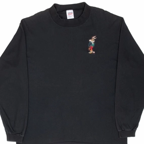 VINTAGE LOONEY TUNES WILE E COYOTE EMBROIDERED LONG SLEEVE TEE SHIRT 1990S LARGE Hydrophobic coating