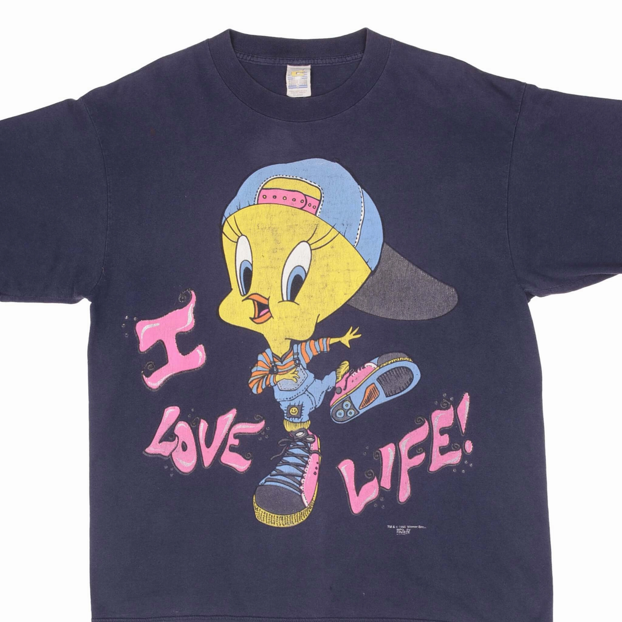 VINTAGE LOONEY TUNES TWEETY I LOVE LIFE BY FREEZE TEE SHIRT 1995 SIZE XL Active Layers