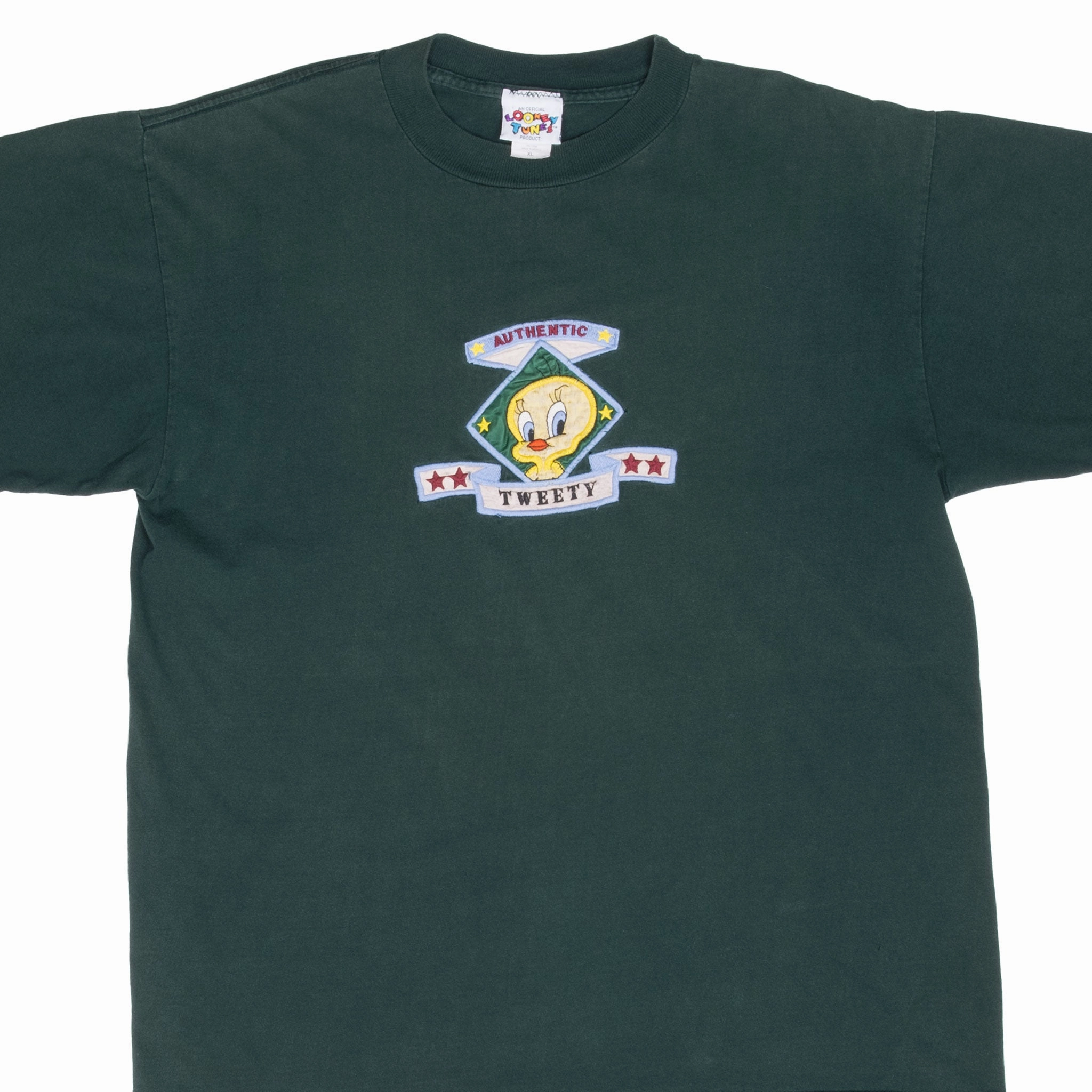 Yarn Dyed Fabric VINTAGE LOONEY TUNES TWEETY EMBROIDERED TEE SHIRT 1996 LARGE MADE IN USA