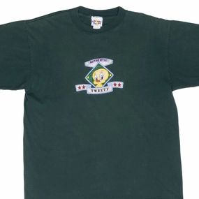 Yarn Dyed Fabric VINTAGE LOONEY TUNES TWEETY EMBROIDERED TEE SHIRT 1996 LARGE MADE IN USA
