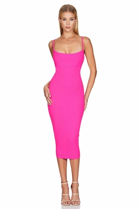 Nookie Bailey Midi Dress - Neon Pink Lightweight Fabric Chilly Weather Layer