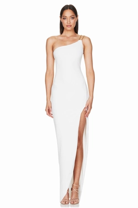 Nookie Estella One Shoulder Gown - White Sleek Waistband Stylish and Comfortable