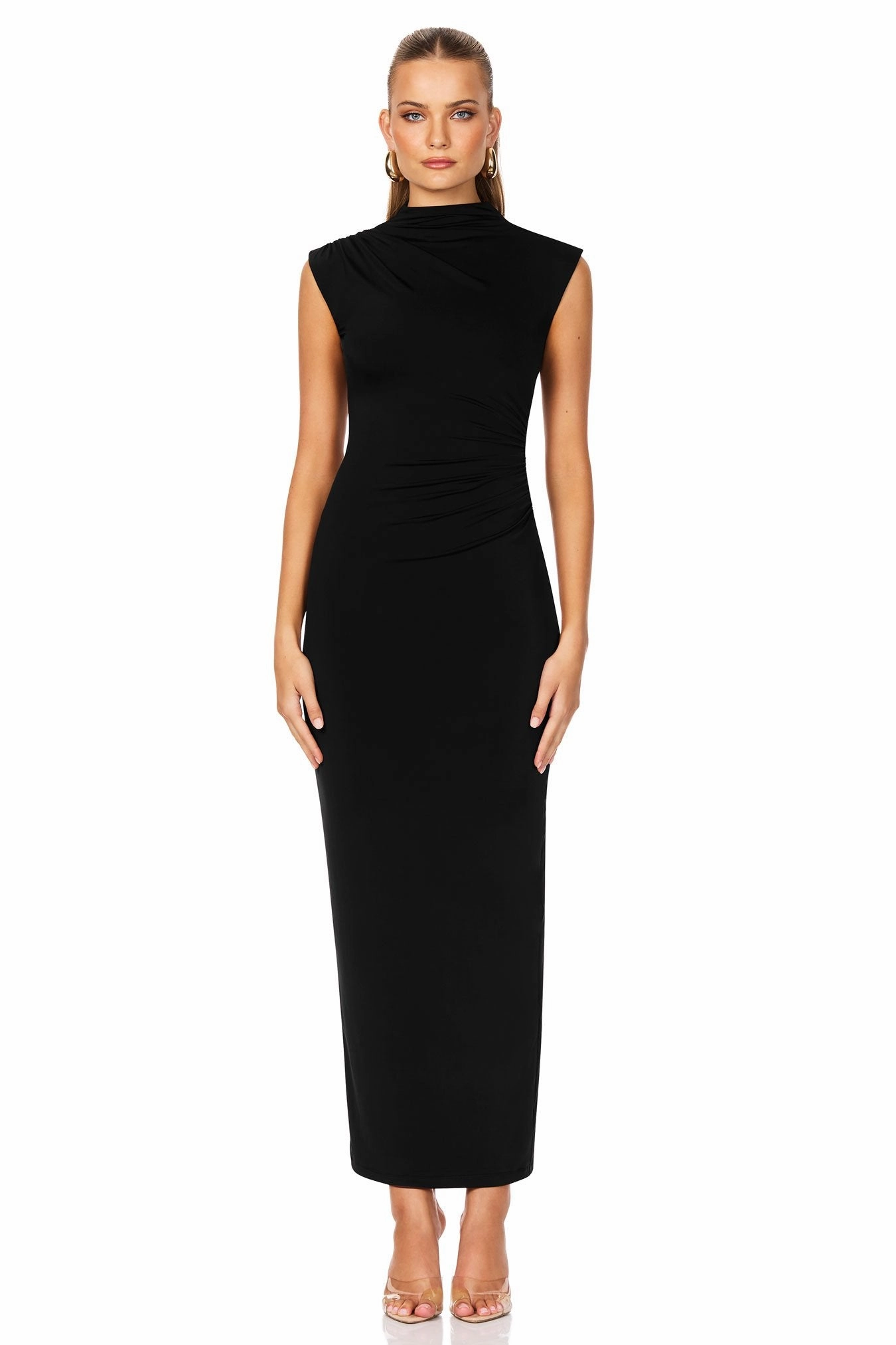 Simple Form Bright-Hue Nookie Olivia High Neck Midi Dress - Black