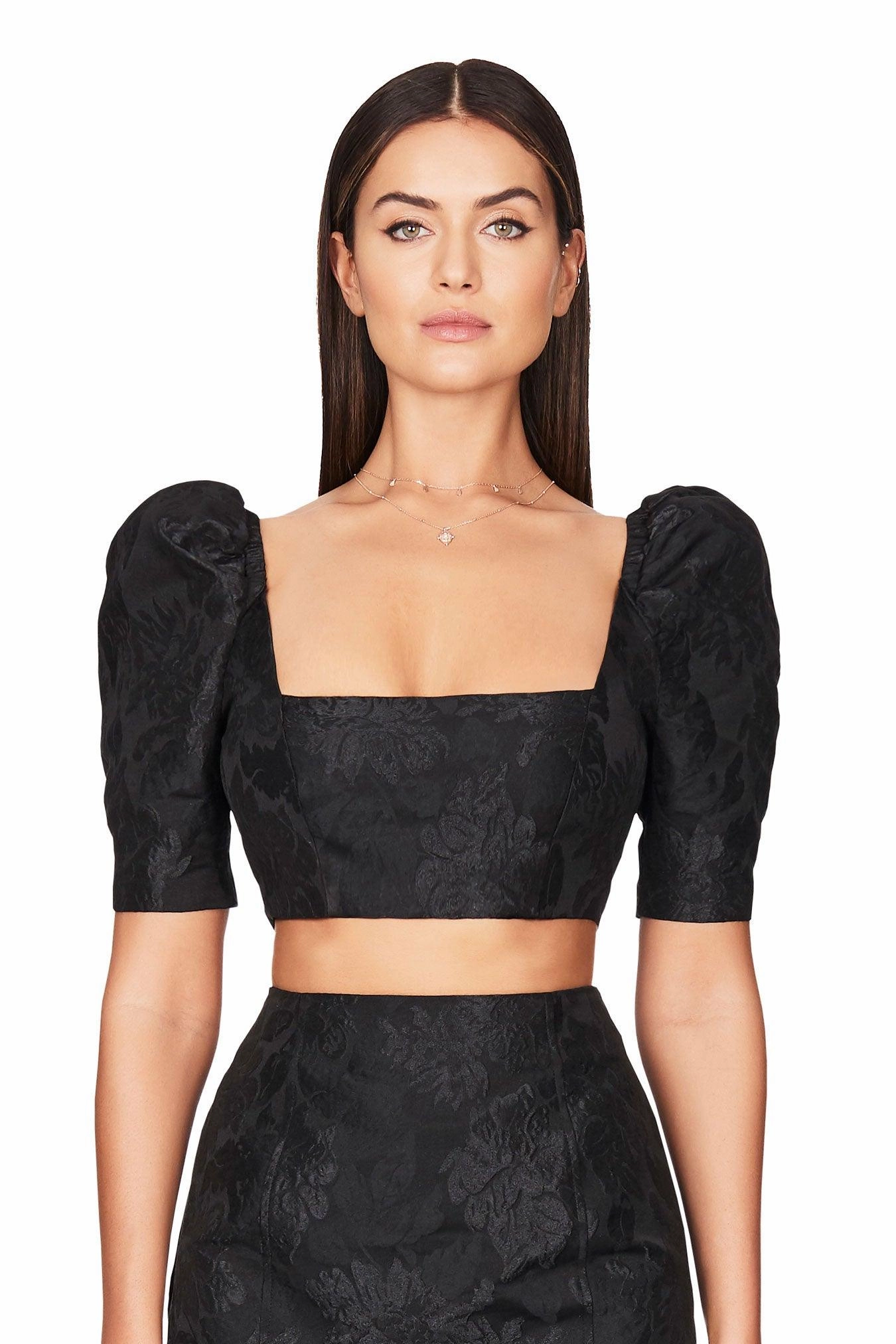 Nookie Solana Crop - Black Floral-Pattern Back Glow